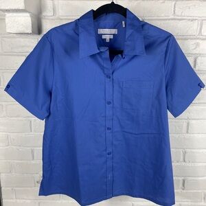 Foxcroft Wrinkle Free Button Front Shirt Blue Cotton Blend Size 10 Top